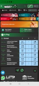 WazirWin mobile gaming platform screen